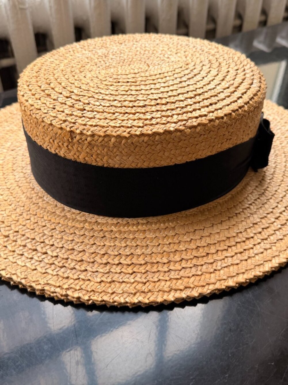 Vintage Yves St. Laurent Straw Boat Hat with Ribbon - Picture 3 of 11